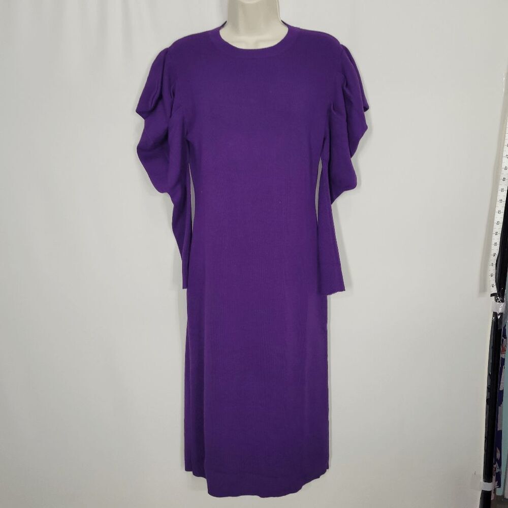 Area Stars Purple Novelty Puffy Ruffle Longsleeve Knit Sweater Midi Dress Medium